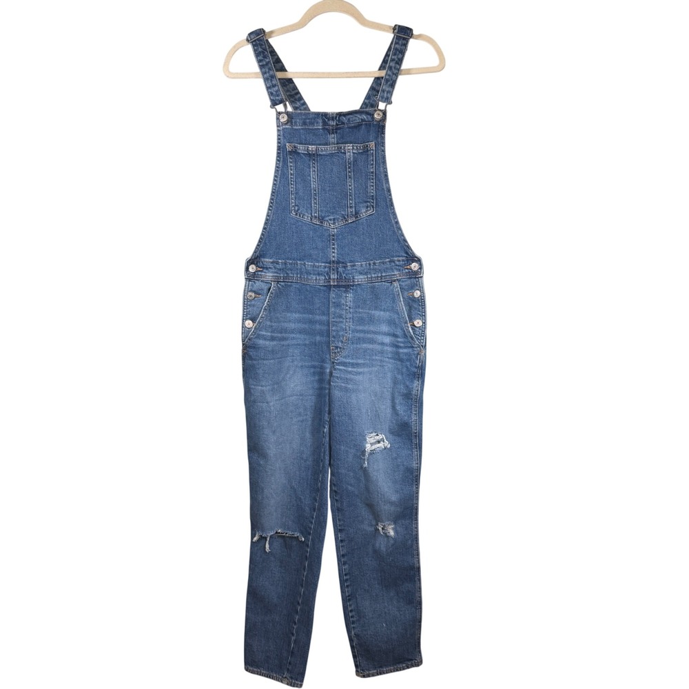 Old Navy Womens Slim Leg Distressed Denim Overalls Medium Wash Blue Size 4